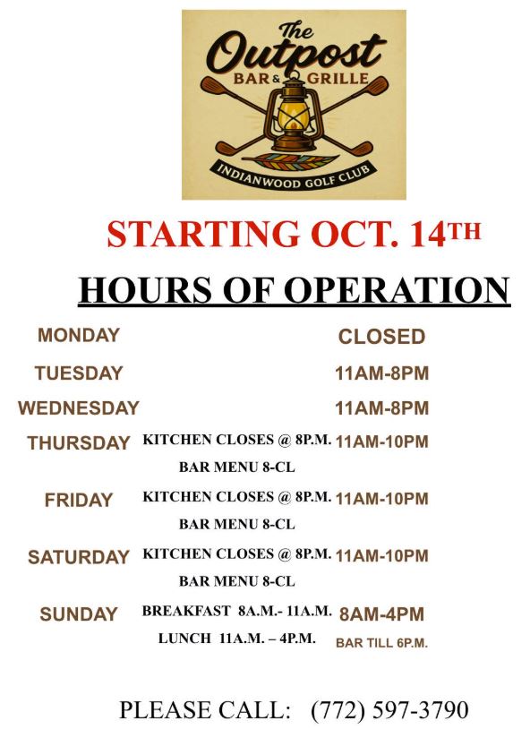 Indianwood outpost restaurant new hours oct2025