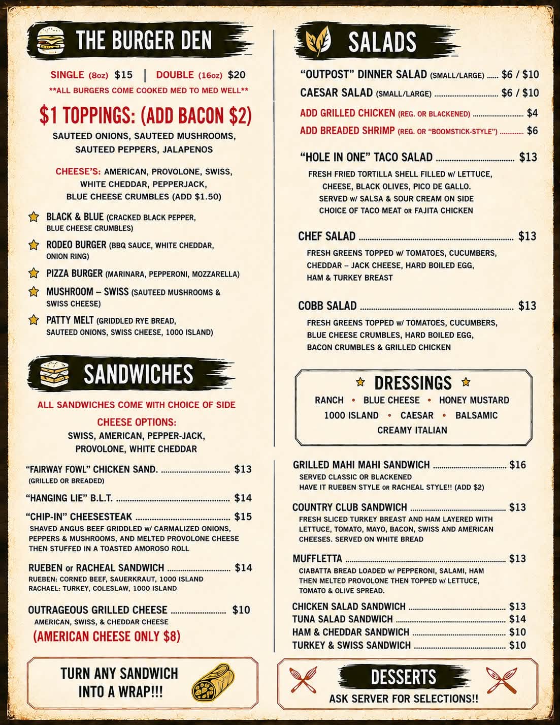 outpost bar and grille page 1 menu
